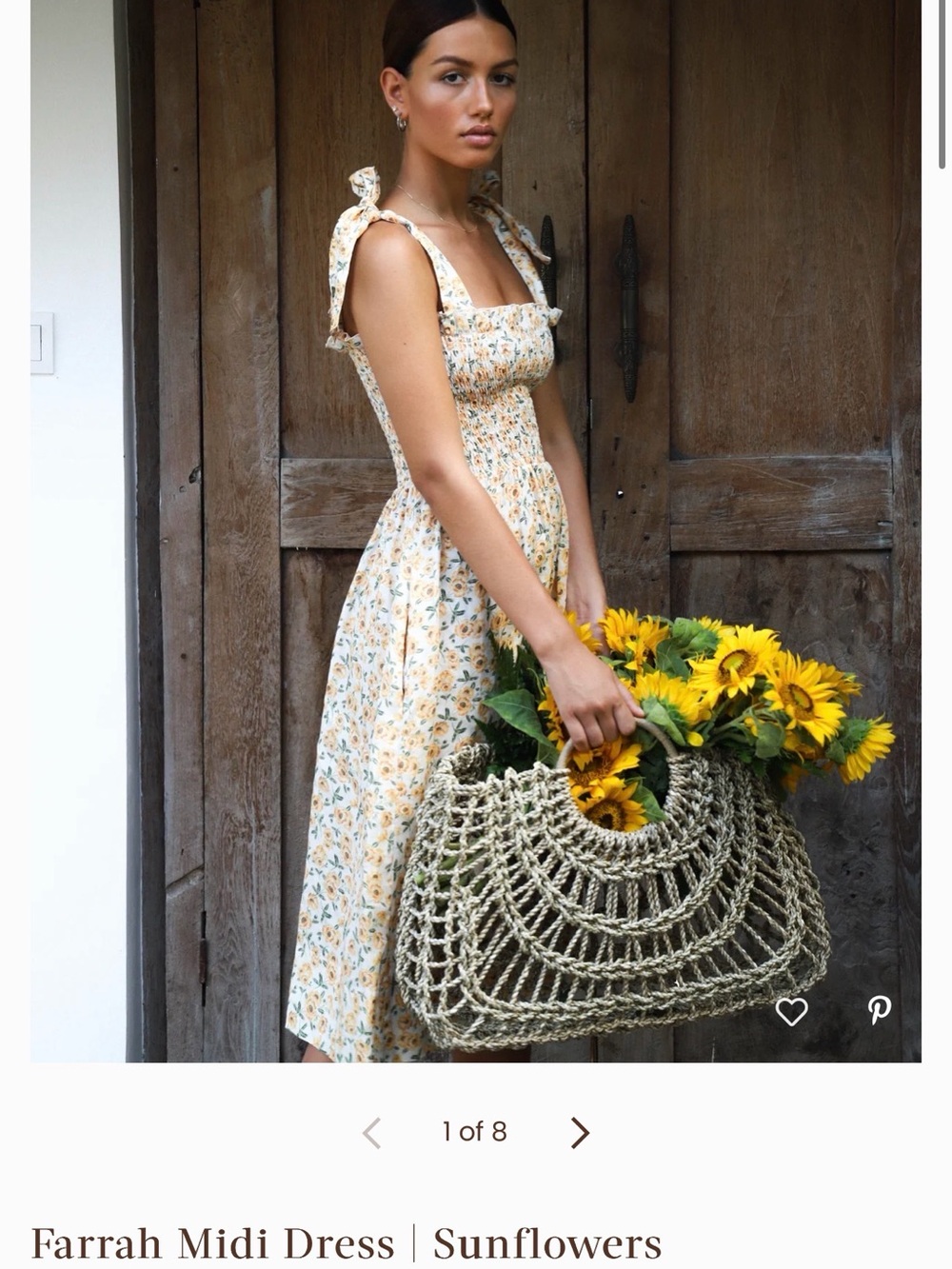 Sunflower-Print Yellow Midi Dress with Tie Straps